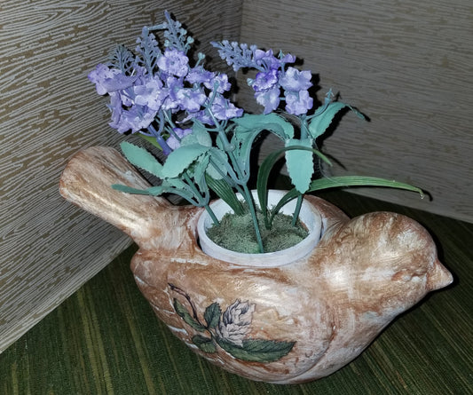 Bird vase with Lavendar flowers