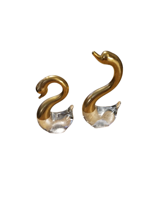 Miniature brass/glass Swans set