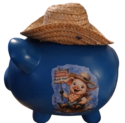 Ceramic pig bank with hat