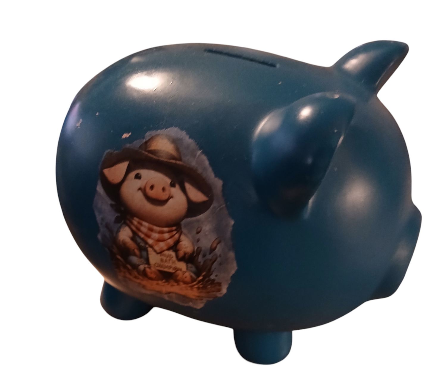 Ceramic pig bank with hat