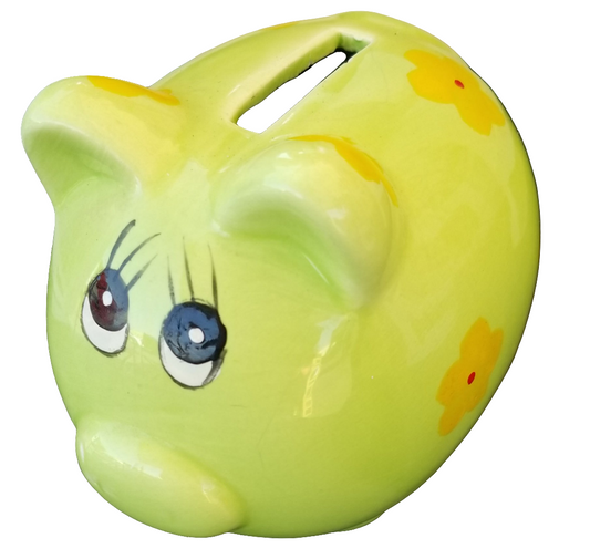 Green ceramic piggy bank