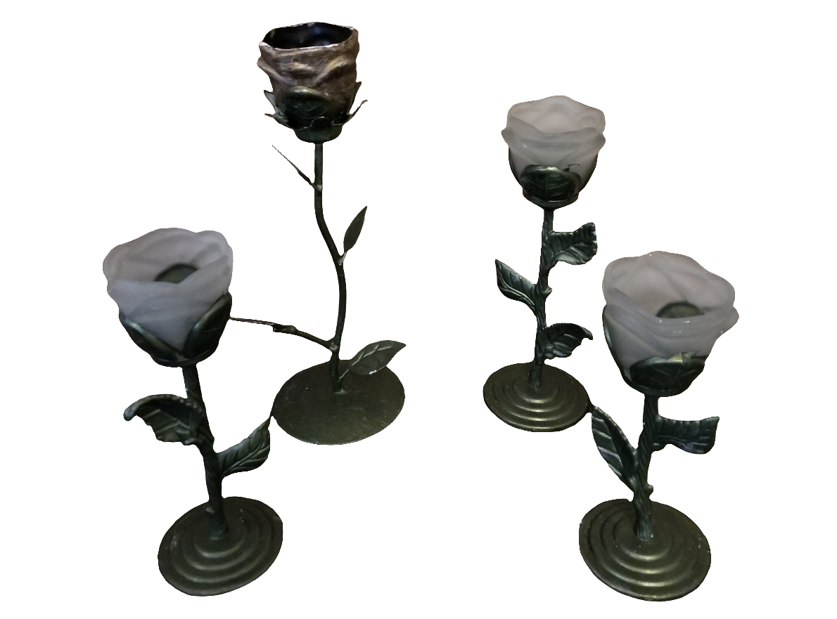 4 metal floral candle stands