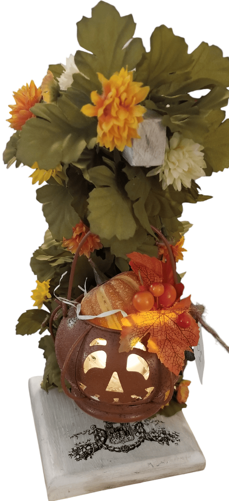 Banana holder decor - The Creative Shed - Banana holder décor set with lighted jack-o’-lantern and bird on glass feeder