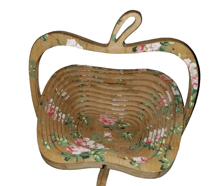Collapsible apple basket - The Creative Shed - Rustic wood fruit basket with paint inlay - 