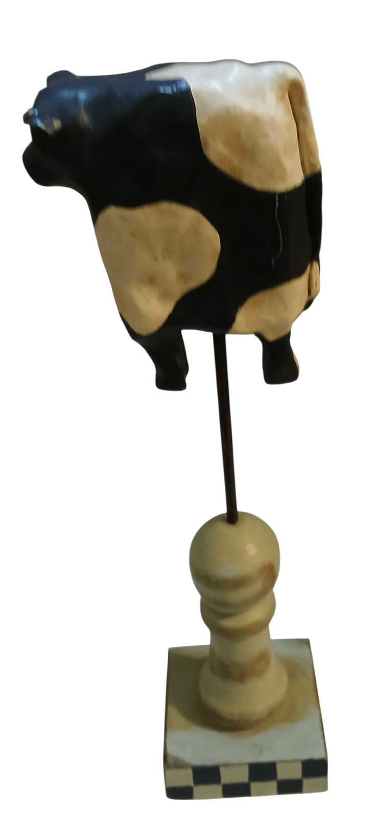 Cow stand - The Creative Shed - The Creative Shed - Decorative cow figure on a checkered base with a white background - 