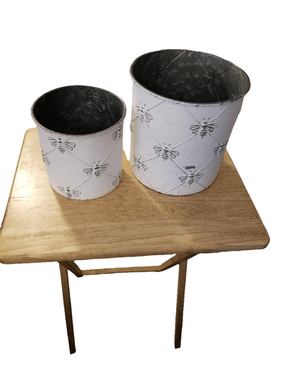 Embossed white bee planters - The Creative Shed - Embossed white bee planters made of tin- Elegant and Durable Tin Planters . - 