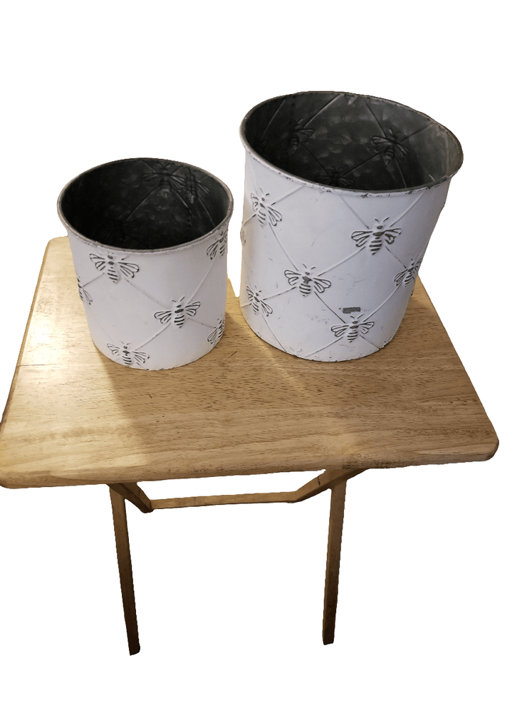 Embossed white bee planters - The Creative Shed - Embossed white bee planters made of tin- Elegant and Durable Tin Planters . - 