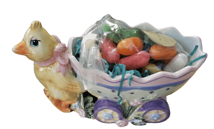 Fitz and Floyd Chick with wagon. - The Creative Shed - Fitz and Floyd Chick with Wagon ceramic figurine - 