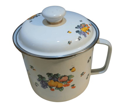 GMI Pan with lid - The Creative Shed - The Creative Shed - Enamel mug with floral and fruit design on a white background - 