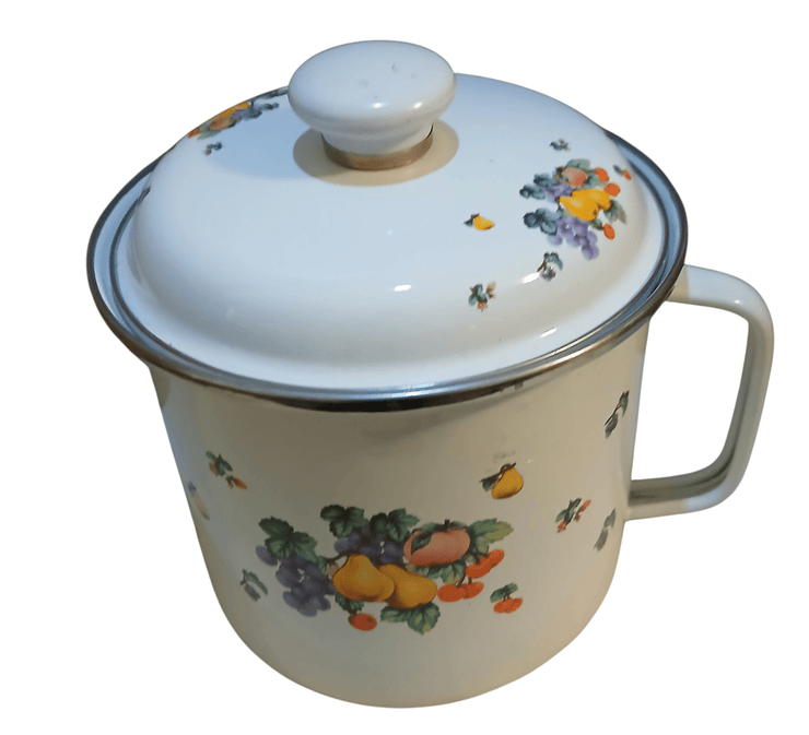 GMI Pan with lid - The Creative Shed - The Creative Shed - Enamel mug with floral and fruit design on a white background - 