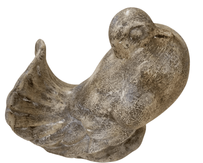 Hand painted bird figurine - The Creative Shed - The Creative Shed - A beige and brown ceramic figurine of a bird in a sitting position with its head turned to the side. - 