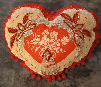 Heart Pillow - The Creative Shed - Handmade heart pillow decorated with bow- 
