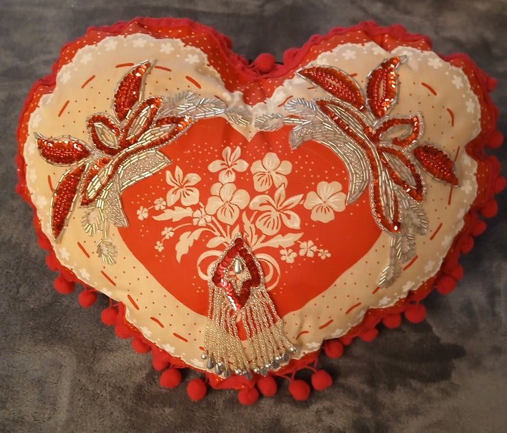 Heart Pillow - The Creative Shed - Handmade heart pillow decorated with bow- 