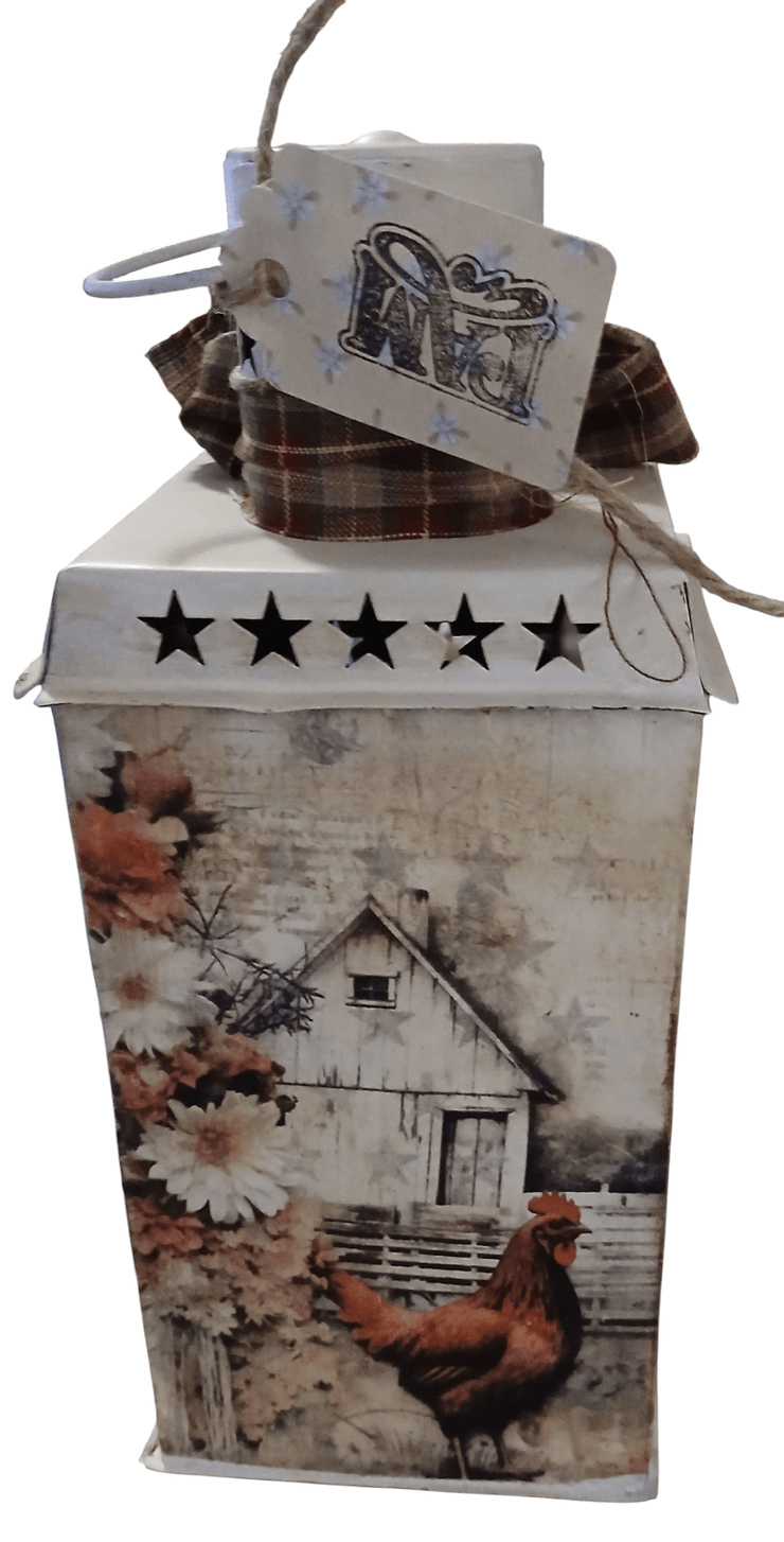 Metal Lantern with Chicken decor - The Creative Shed - The Creative Shed - Metal Lantern with Chicken decor - 