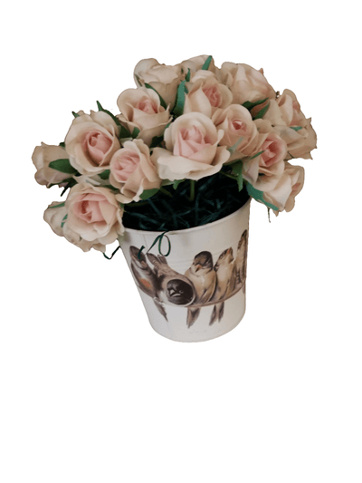 Metal pail decor with roses - The Creative Shed - Romantic rose-themed decorative pail