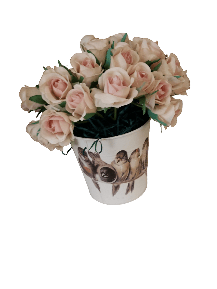 Metal pail decor with roses - The Creative Shed - Romantic rose-themed decorative pail