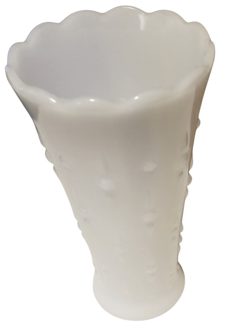 Milk Glass Vase - The Creative Shed - The Creative Shed - A white milk glass vase with a scalloped edge and a textured design - 