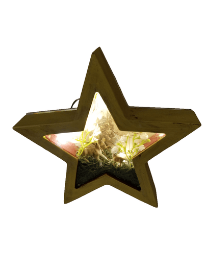 Star shadow box with lights - The Creative Shed - Wood-framed star shadow box on mantel display - 