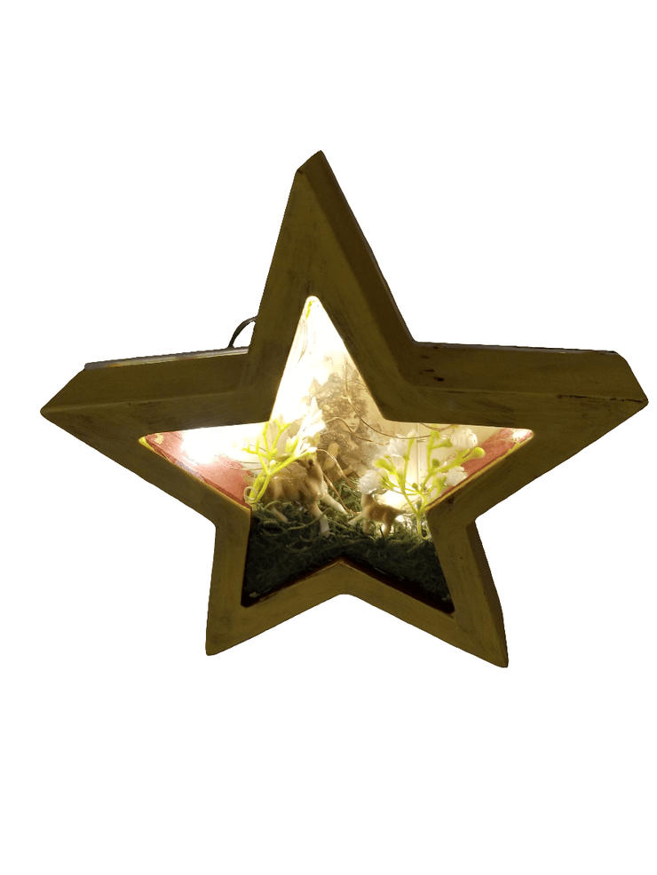 Star shadow box with lights - The Creative Shed - Wood-framed star shadow box on mantel display - 