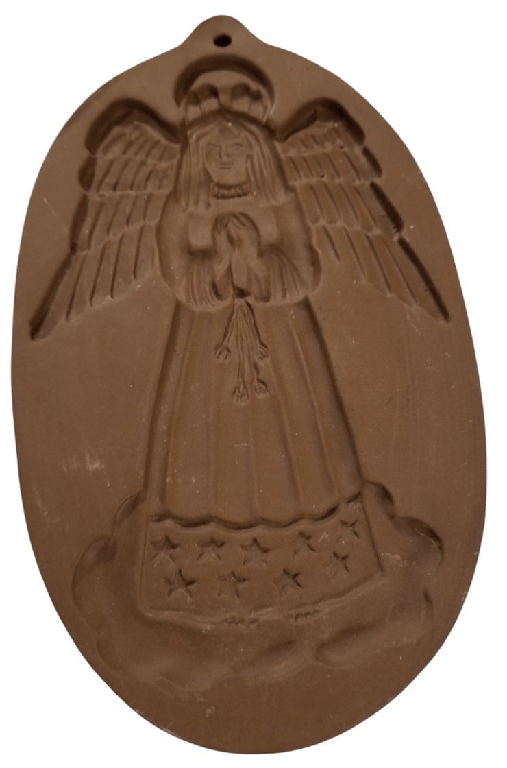 Terra Cotta Cookie Mold/ Angel 2 - The Creative Shed - The Creative Shed - A terracotta cookie mold featuring an embossed angel design. - 