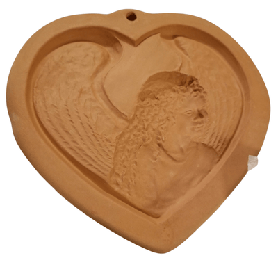 Terra Cotta Cookie Mould/Angel3 - The Creative Shed - The Creative Shed - A terracotta cookie mould featuring a heart shape with an angel design inside. - 