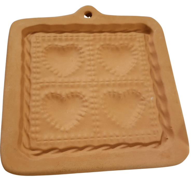 Terra Cotta Cookie Press/ 4 Hearts - The Creative Shed - The Creative Shed - A terracotta cookie press with heart - shaped molds. - 