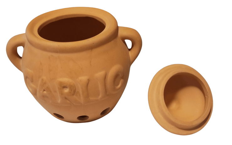 Terracotta Garlic Pot - The Creative Shed - Decor - The Creative Shed - A terracotta garlic pot with the word &