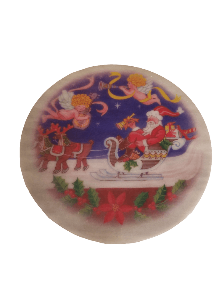 Vintage round marble Christmas trivet. - The Creative Shed - Marble trivet with festive design - 
