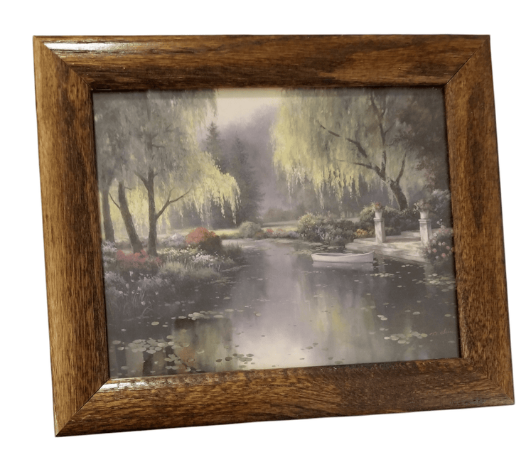 Willow Park Lake print in frame - The Creative Shed - The Creative Shed - A framed print depicting a scenic view of a park with trees and a body of water. - 